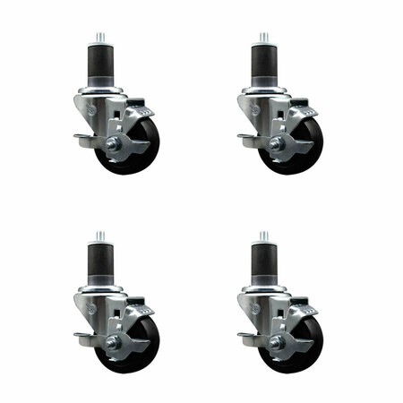 SERVICE CASTER 3'' SS Hard Rubber Swivel 1-5/8'' Expanding Stem Caster Set with Brake, 4PK SCC-SSEX20S314-HRS-TLB-158-4